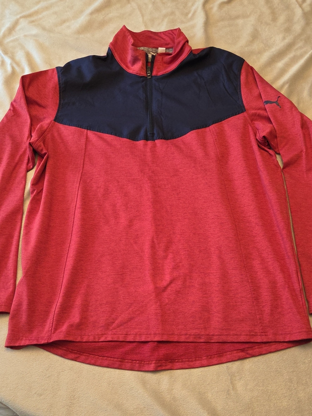 Puma Performance 1/4 Top, Size L, Coral/Red & Blue